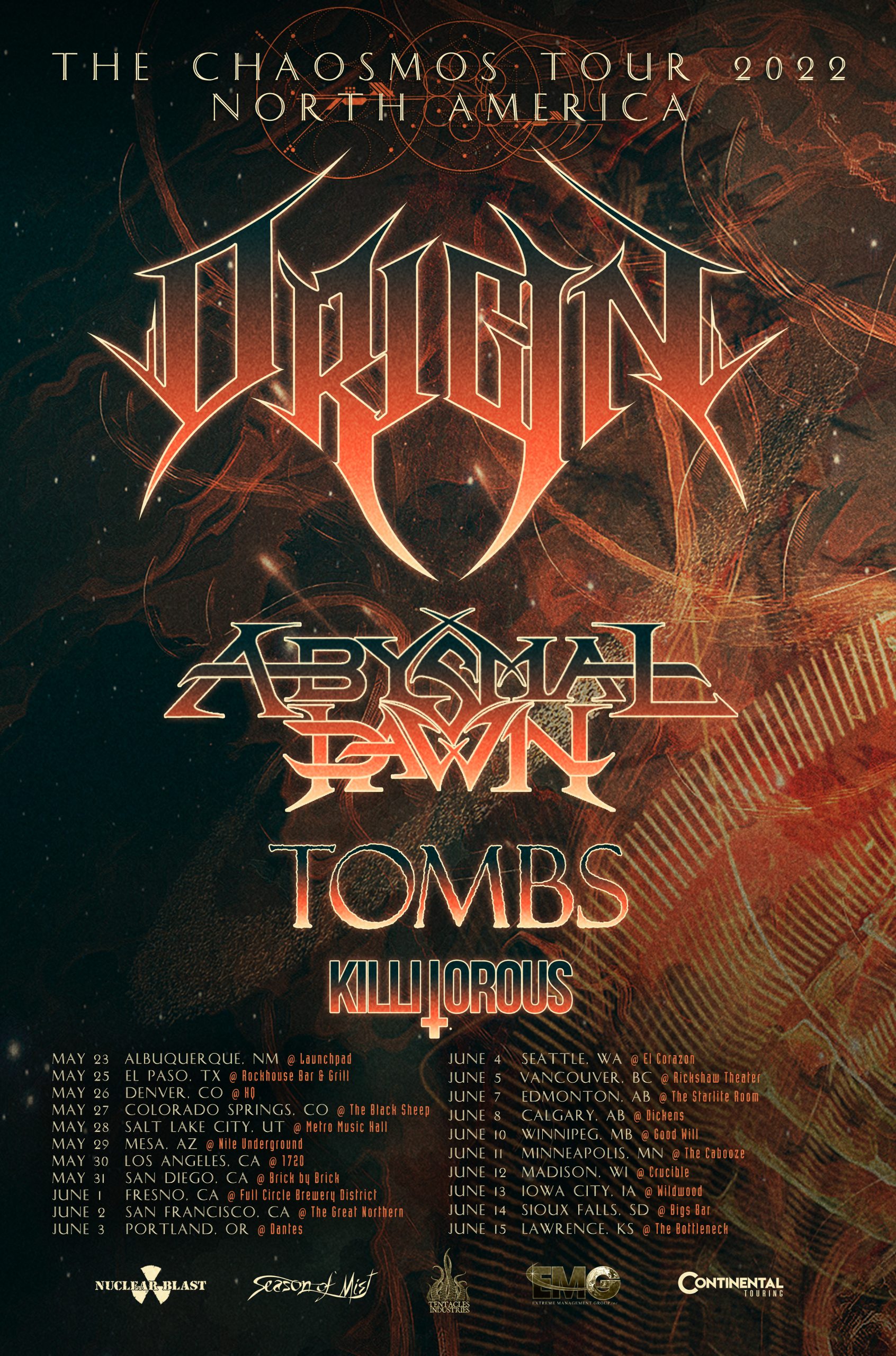 ABYSMAL DAWN + TOMBS Kick Off North American Tour in Support of
